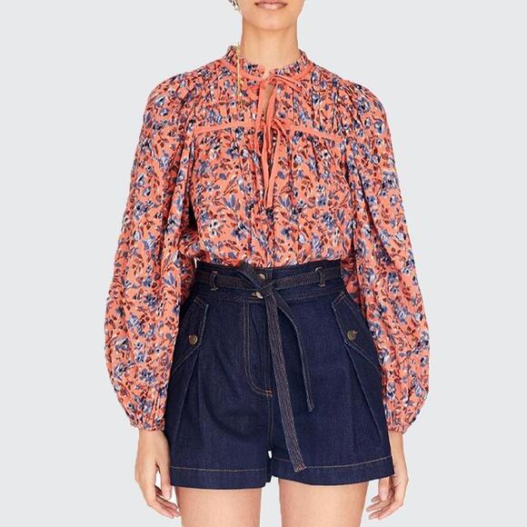 Ulla Johnson Jeanne Rosewood Long Sleeve Blouse Floral Cotton Size 0 Preowned - Picture 1 of 12